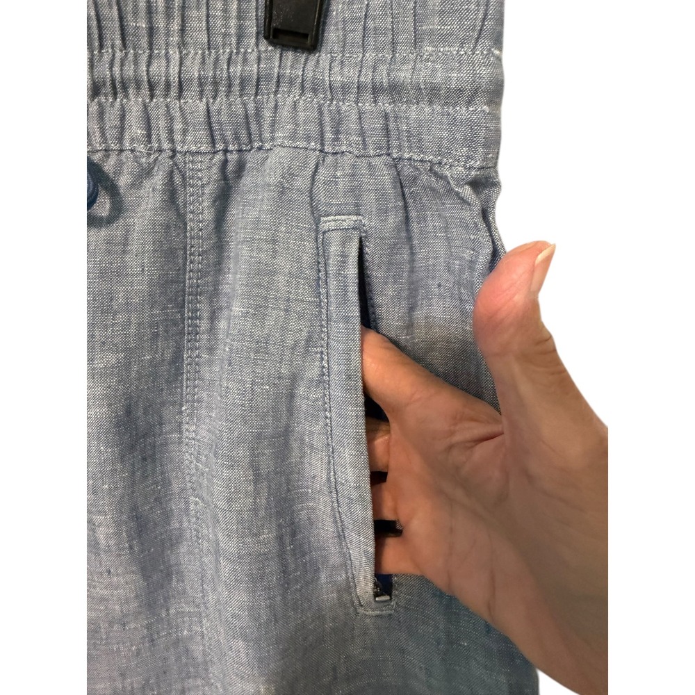 Athleta Linen Blend Shorts Womens 10 Blue Drawstring Zip Pocket Summer Casual - Picture 5 of 10